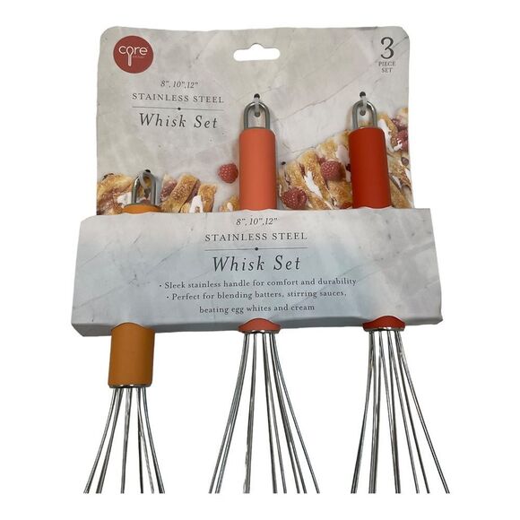Core Orange 3 Piece Stainless Steel Whisks Set Size 8”, 10” And 12”. - Picture 9 of 9